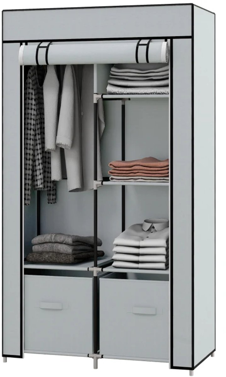 Kledingkast - Stoffen Kast Met 1 Kledingroede En 2 Laden - 83 x 42,5 x 162,5 cm - Grijs