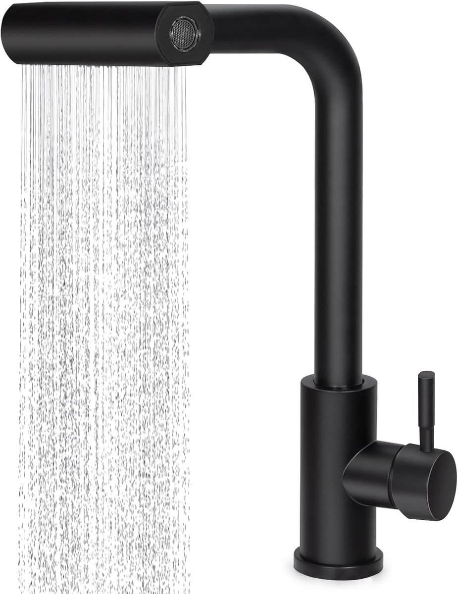 Uittrekbare Waterval Keukenkraan - Zwart - Keramische Binnenkern - Voor Keuken en Wasruimte