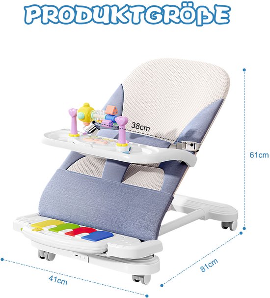 Baby schommelstoel-Comfortabele babyzitje-3 standen-Speelboog-Pianofunctie-Afneembaar dienblad-Zandblauw — afbeelding 3