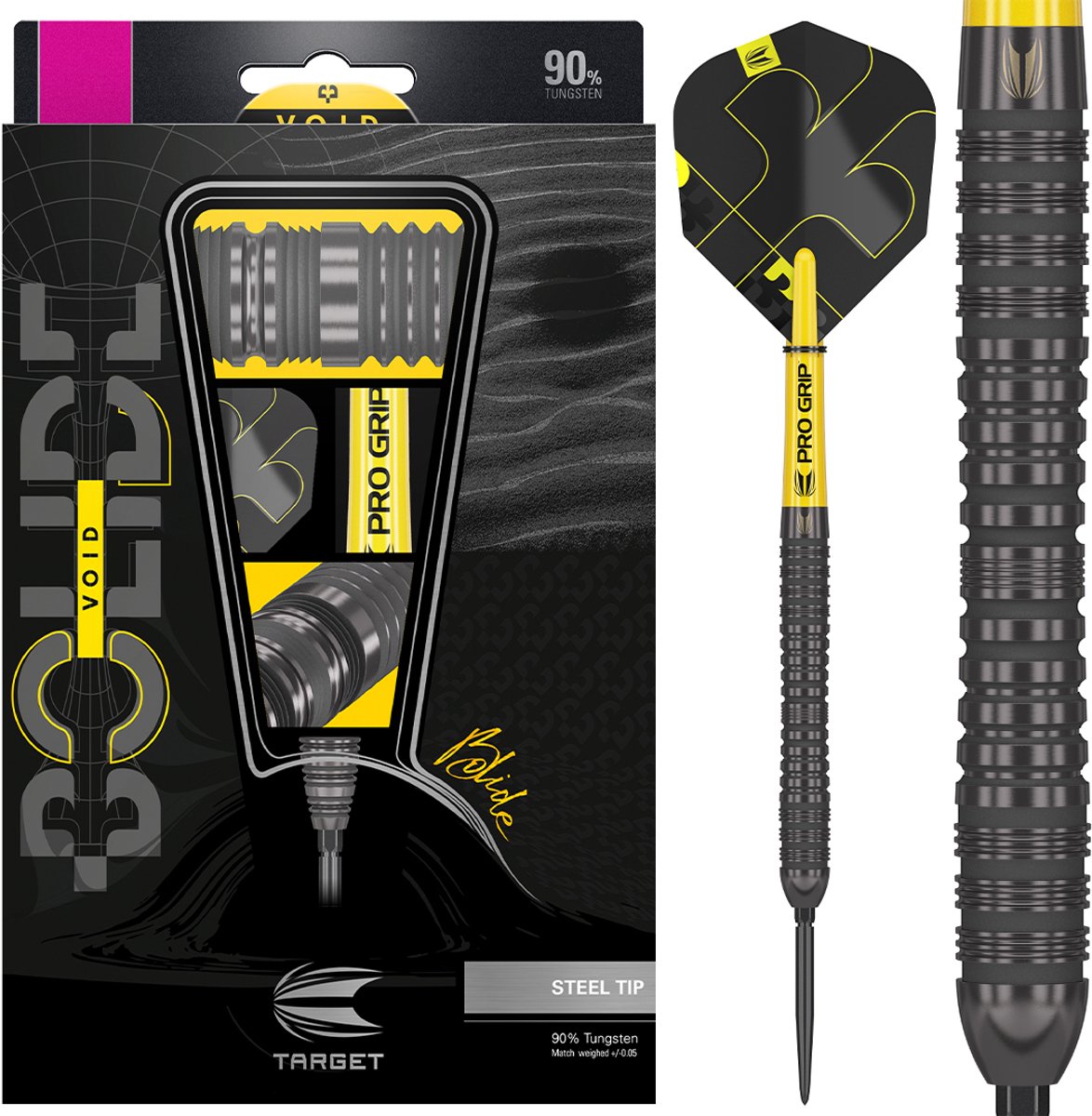 Target Darts Bolide Void Steel Tip Dartpijlen 21G Barrel 04 - 90% Tungsten met Swiss Point Technologie, Pro Grip Shafts en Pro Ultra Flights - Zwarte Titanium Nitride Coating