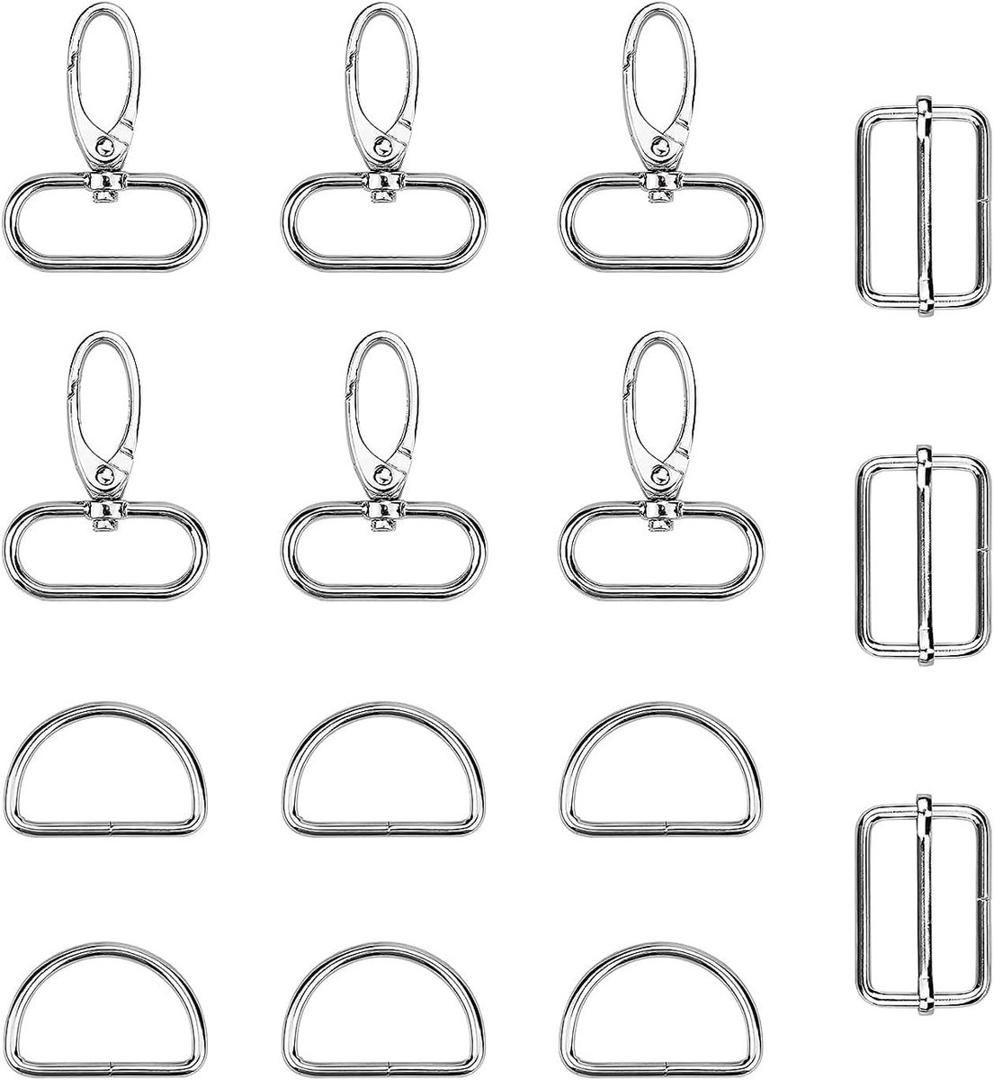 38mm Tasaccessoires voor Naaien - 15 Stuks Karabijnhaak met D-Ringen en Laddergesp voor DIY Tasriemen en Hondenhalsbanden