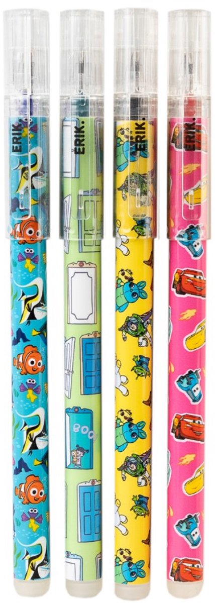 Disney Pixar Uitwisbare Pennen – Set van 4 – Zwart, Rood, Blauw & Groen