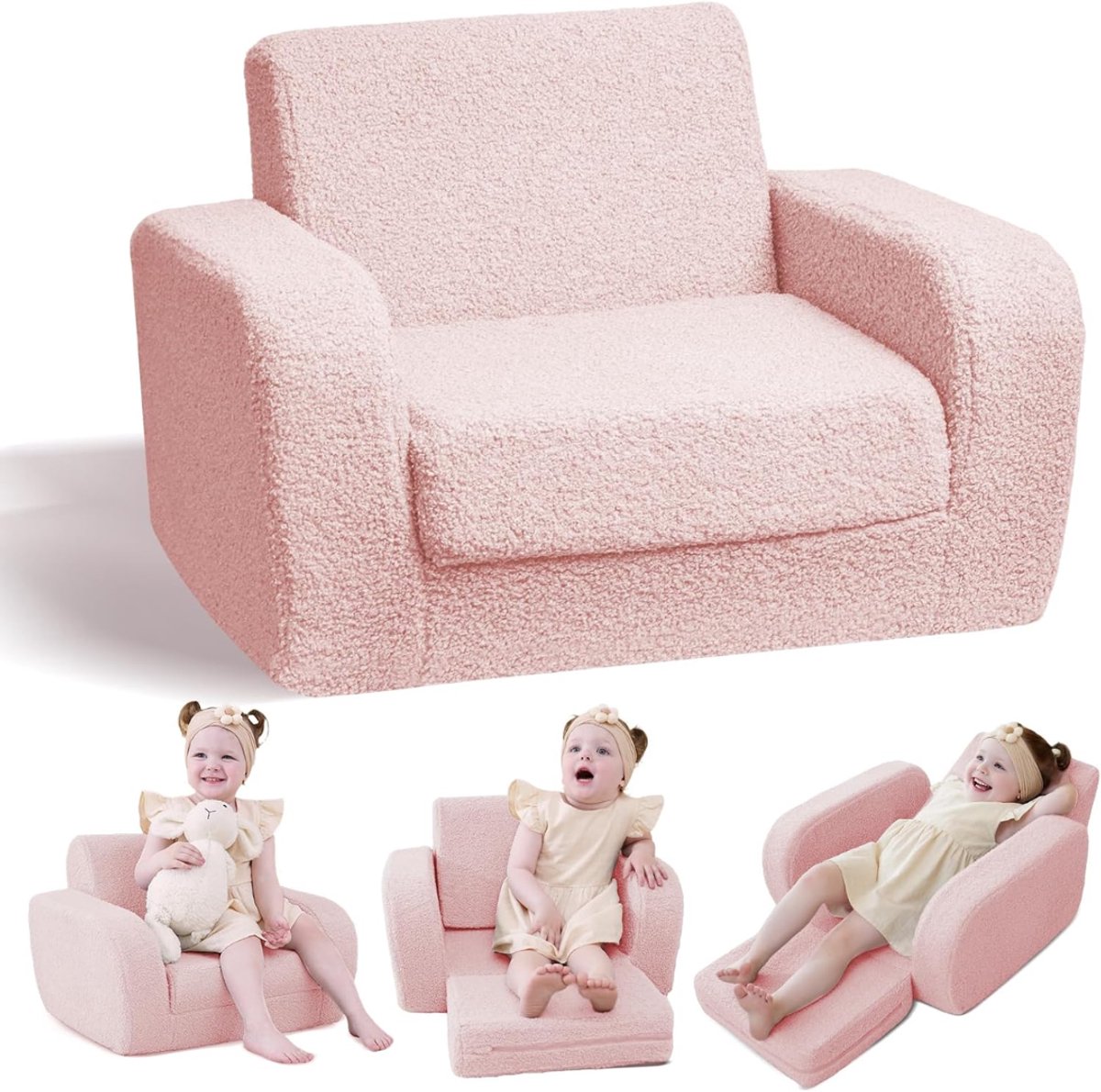 Allvia® Kindersofa - Zitzak - Kinderstoel - Roze - 91cm x 25cm x 52cm