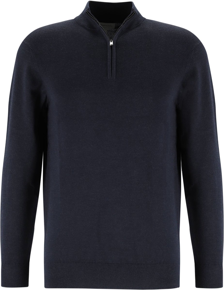 Michaelis heren trui katoenmengsel - slim fit trui met korte rits - donkerblauw