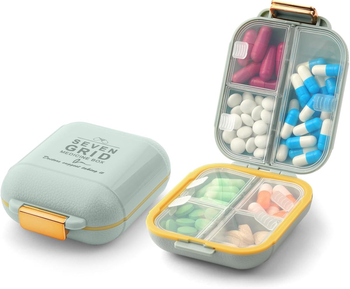 Weekdoos voor Medicijnen met 7 Compartimenten, Geschikt voor Vitaminen, Voedingssupplementen en Visolie, Ideaal voor Ochtend en Avond Gebruik
