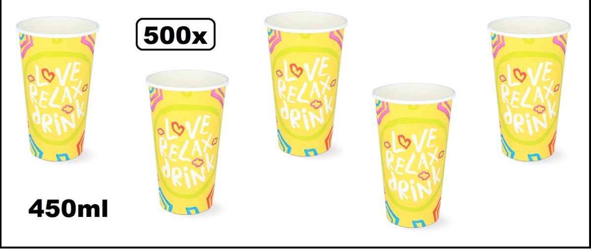 500x Milkshake beker Relax geel 450ml - Karton - Drinken beker thema feest festival evenement fun diner milkshakebeker
