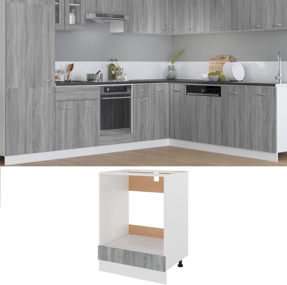 Keukenovenkast - Opbergkast Keuken - Oven Opbergen - Verstelbare Voeten - 60x46x81.5 cm - Grijs Sonoma