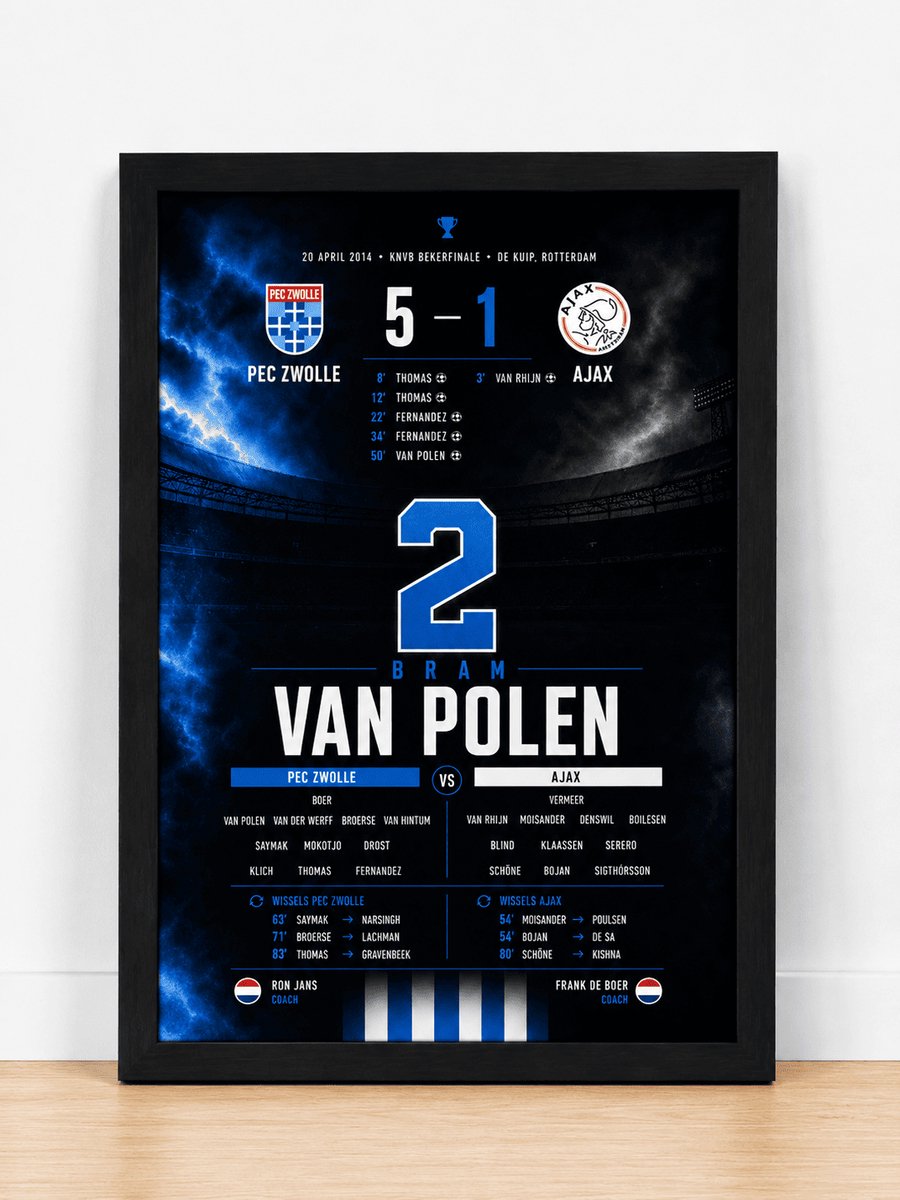 Joshimo PEC Zwolle vs Ajax KNVB Bekerfinale 2014 Poster | Inclusief Zwarte A4 Lijst Blauw