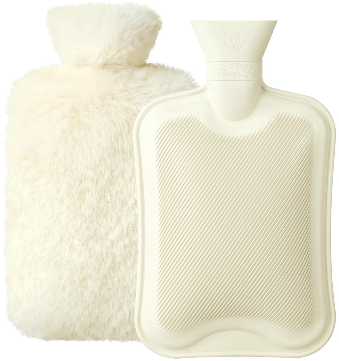 Famanu – Warmwaterkruik met zachte overtrek, 1,8 liter, gemaakt van natuurlijk rubber, veilig en duurzaam, beige, ideaal voor het hele gezin