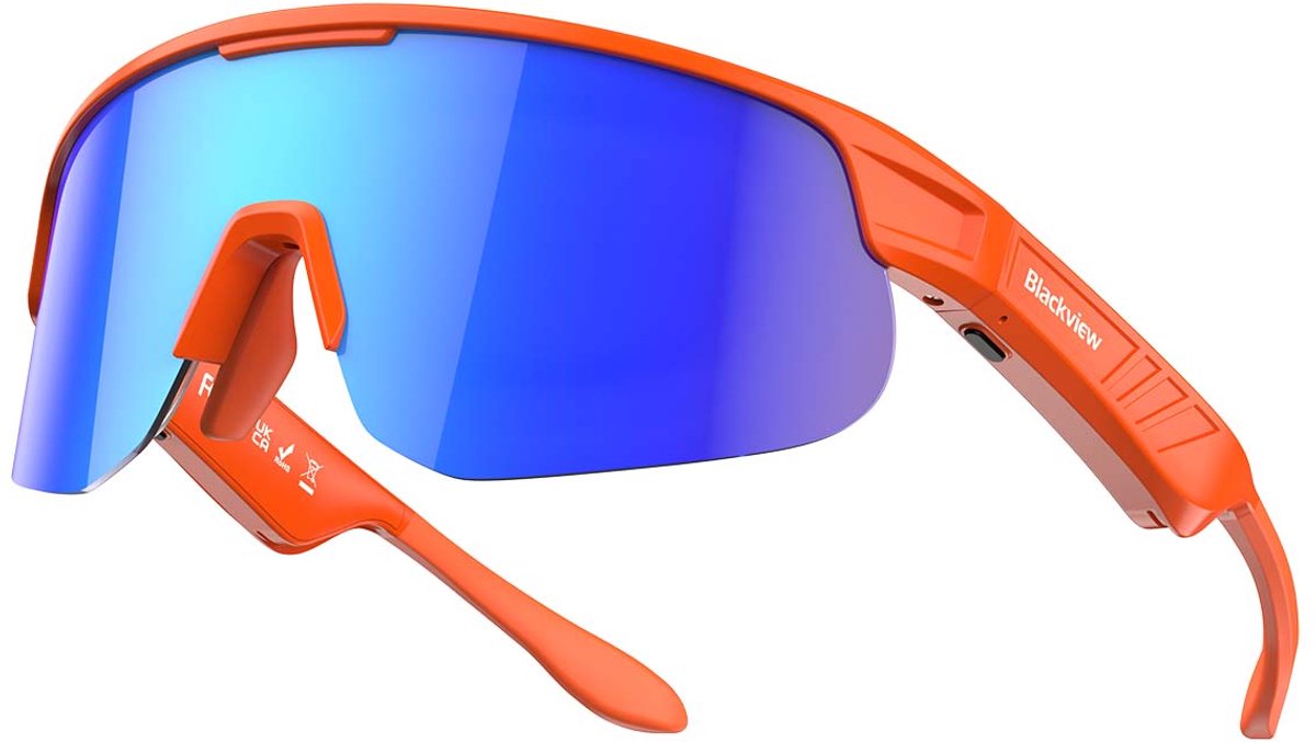 Blackview D3 Sportbril - Smart Glasses - Fietsbril - Zonnebril - Bluetooth 6.0 - UV400 - Muziek afspelen - Oranje/Blauw