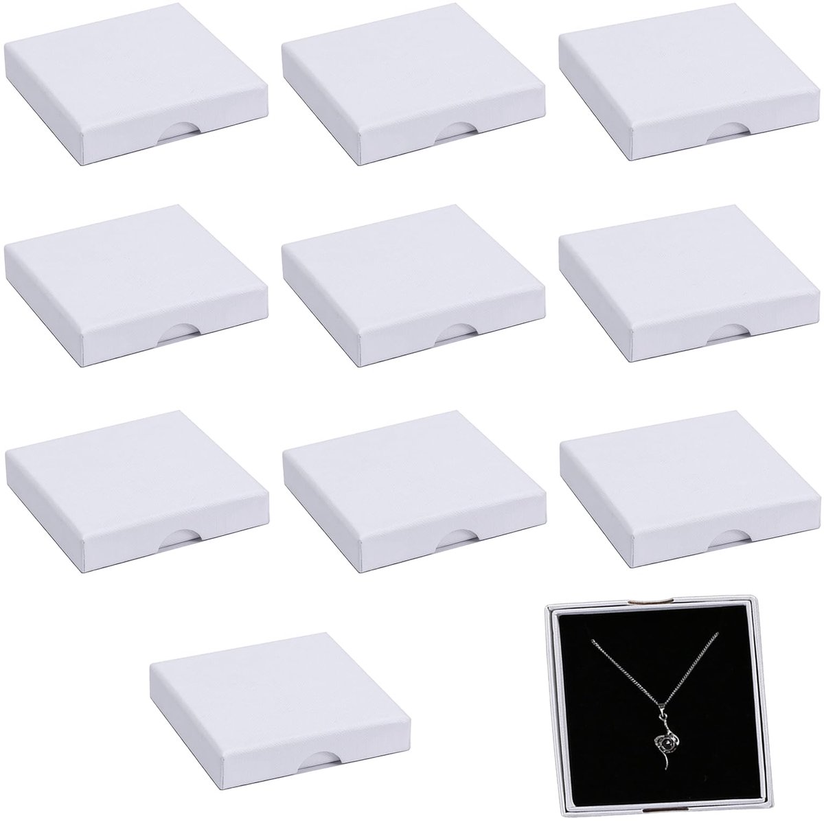 Famanu – Sieradendoosje van kraftpapier, set van 10 stuks, 9x7x1.7 cm met deksel en zacht schuim voor armbanden en oorbellen