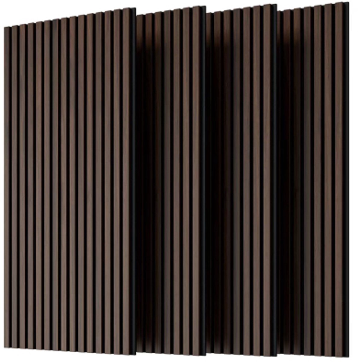 Houten lat akoestische wandpanelen‑set van 4 stuks‑voor wand en plafond‑3D geribbeld geluidsabsorberend paneel‑driezijdig volledig omhuld houtafwerking‑120cm x 60cm‑donker walnoot