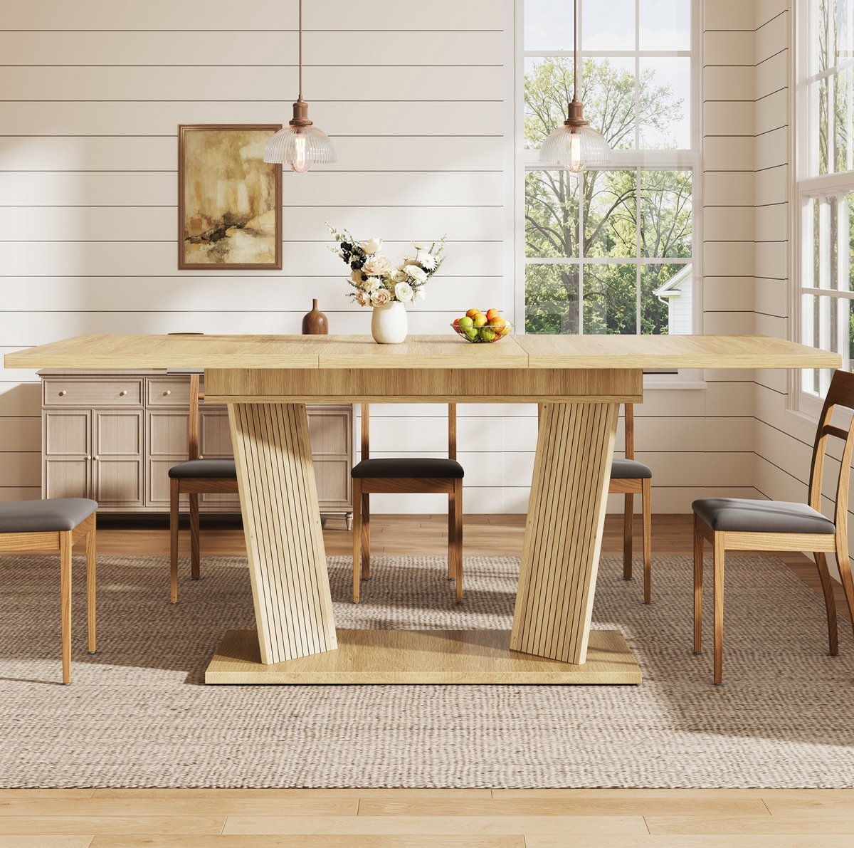FloraGrace Eettafel - Uitschuifbaar Met Verstelbare Anti Slip Voetjes - Modern Voor Eetkamer En Keuken - MDF En Metaal - Naturbraun - 120 Tot 160 X 80 X 76 Cm