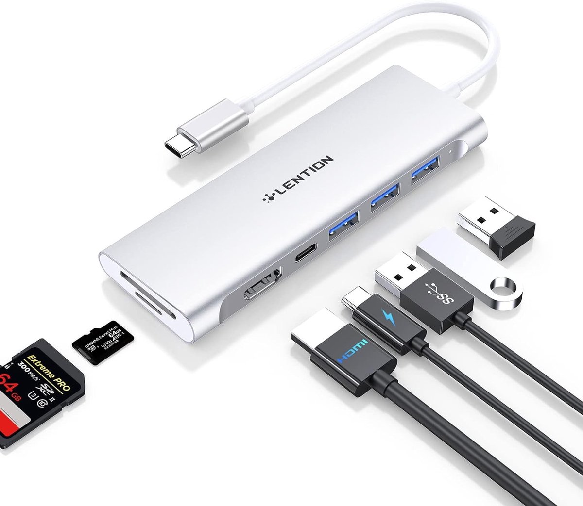 Multi-Port USB C Hub met 4K HDMI, 3 USB 3.0 Poorten, SD/Micro SD Lezer en Type C Oplader voor MacBook Pro/Air, Chromebook en Surface