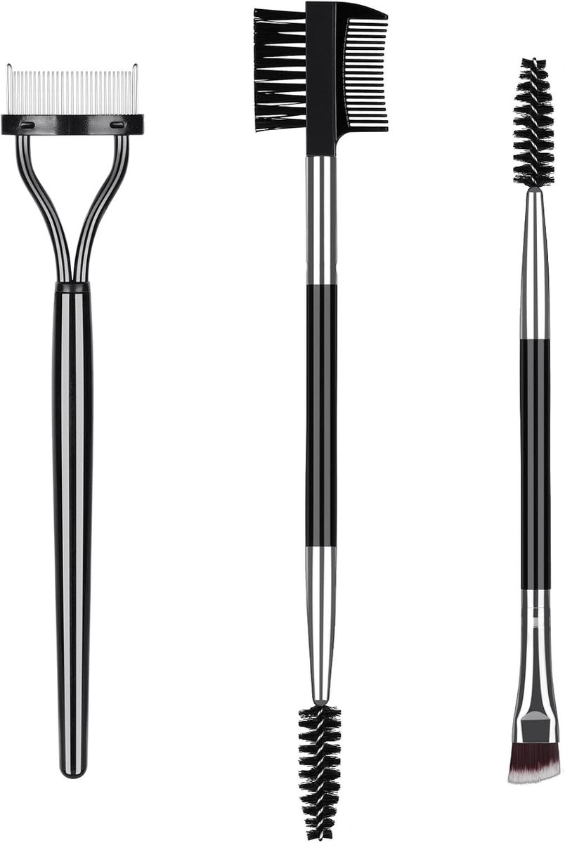 Professionele Wimperkam Set, 3-delige Oogmake-up Tools, Wenkbrauwborstel, Wimperseparator, Wenkbrauwkam en Wimper Spoolie Borstel voor Perfecte Ooglook