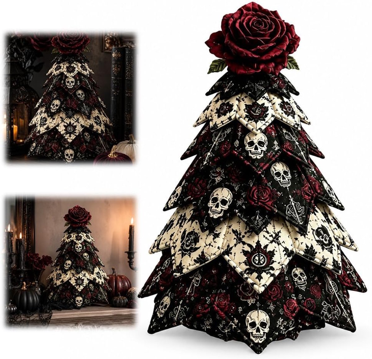 DIY Halloween gequilte stoffen kerstboom maakpakket (onafgewerkt) - 17×11×9 cm - Handgemaakt 3D-naaiproject - Seizoensdecoratie geschikt voor schoorsteenmantels of planken - Halloween huisdecoratie - Een feestelijk handgemaakt cadeau voor knutselaars