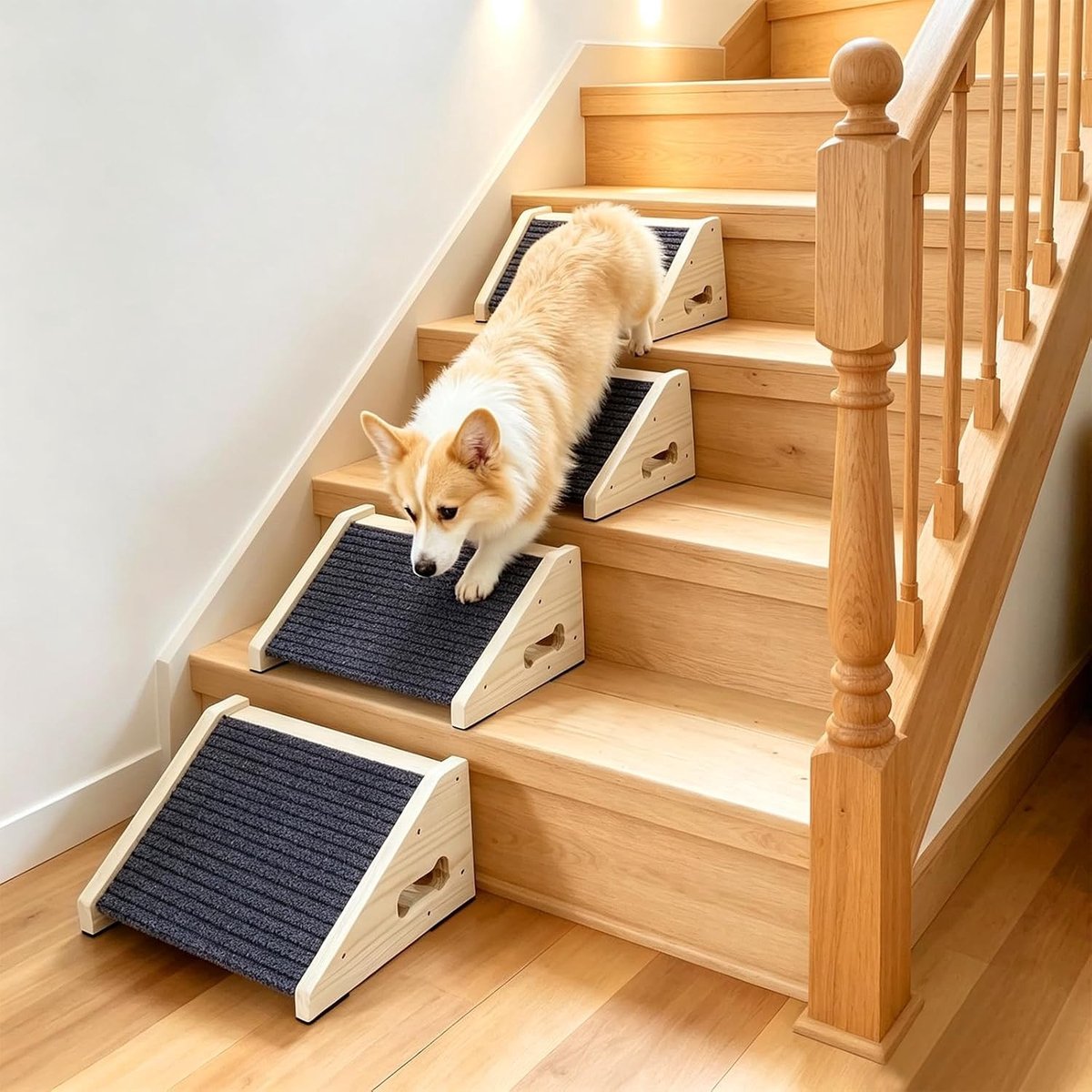 Hondentrap - Hout - 30 x 25 x 15 cm - Antislip Hondentrap met Tapijtoppervlak - Voor Kleine Honden
