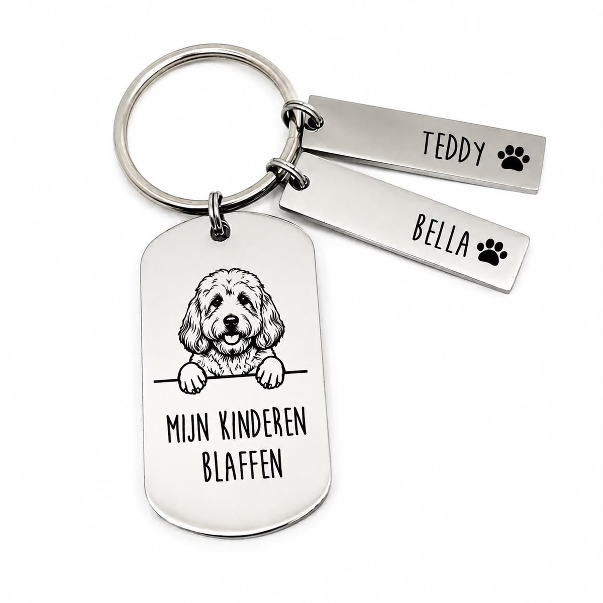 Sleutelhanger Mijn Kinderen Blaffen | Sleutelhanger Hond inclusief Graveren | Gepersonaliseerde Sleutelhanger | Sleutelhanger Hondenliefhebbers | Petshop Seven