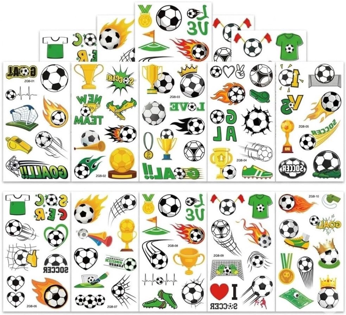 Vellen Voetbal Tijdelijke Tattoos Set - Multicolor - Voor Volwassenen - Veilig en Huidvriendelijk Materiaal - Voor Feestjes en Evenementen