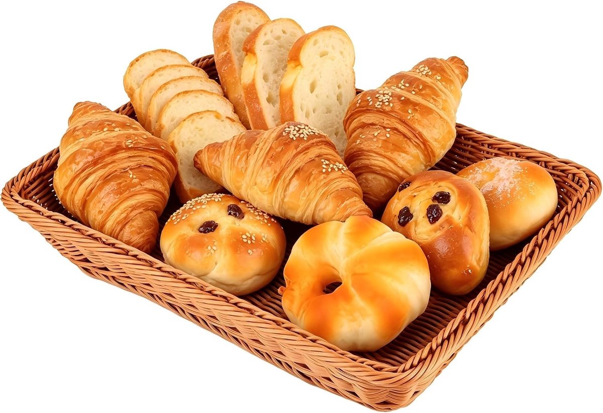 Rechthoekige Broodmand - Koffiekleur - Groot - Imitatie Rotan - Voor Fruit en Brood