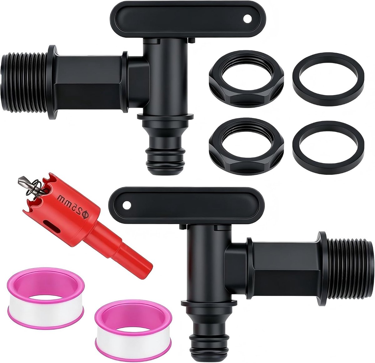 Afvoerkraan voor Regentonnen - Zwart - 3/4 inch - Kunststof met Afdichting en Gatopener - Voor Tuin en Huis