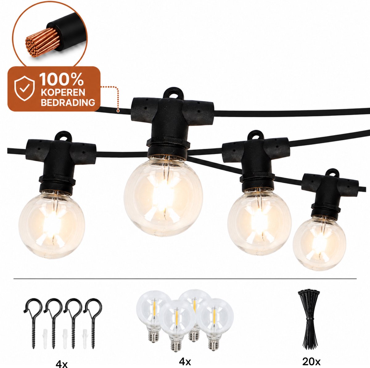 Latium IP65 Lichtsnoer 12 meter - Buitenverlichting - Tuinverlichting - Terrasverlichting - Led Verlichting - Lichtslinger voor Buiten en Binnen