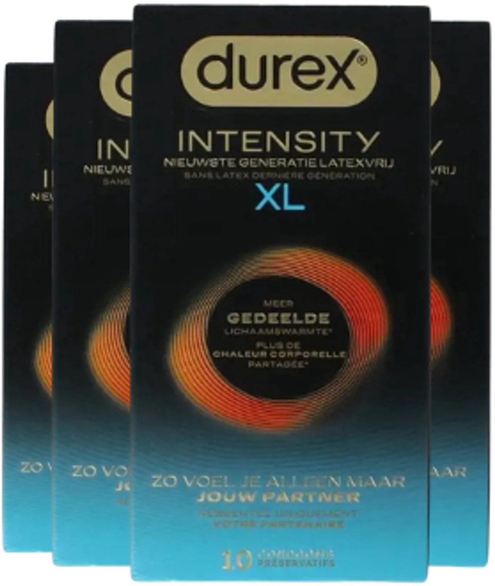 Durex Intensity Condooms XL - Nieuwste generatie ultradunne, latexvrije condooms voor mannen – Gedeelde lichaamswarmte - 4 x 10 stuks - Voordeelverpakking