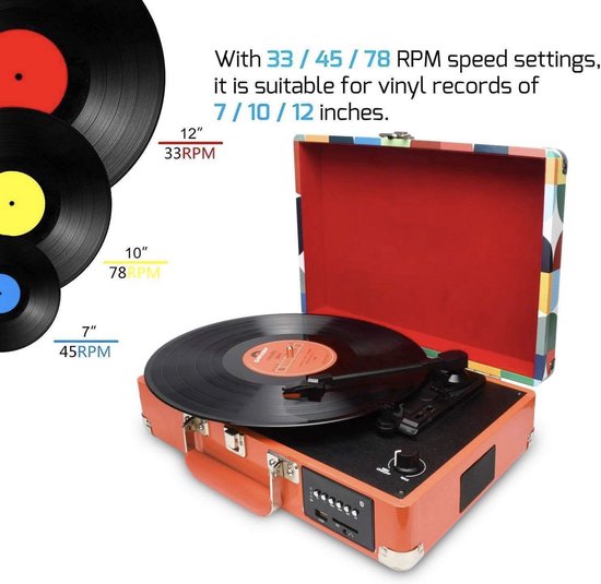 DIGITNOW Platenspeler - Ingebouwde Speakers - Auto-stop - Retro - Gekleurd — afbeelding 5