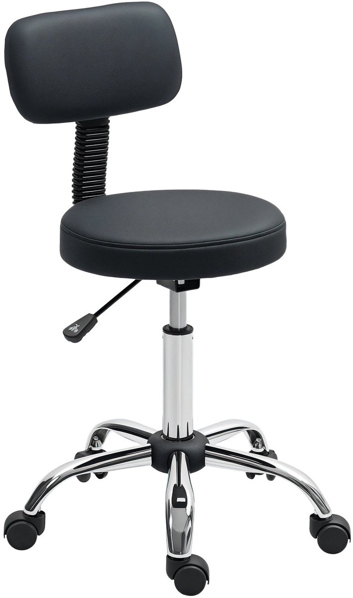 Atlasyx bureaustoel - Kappersstoel - Draaikruk - Pedicure stoel - Ergonomische kruk - 360°draaibaar - Met wielen - 78–93cm - Zwart