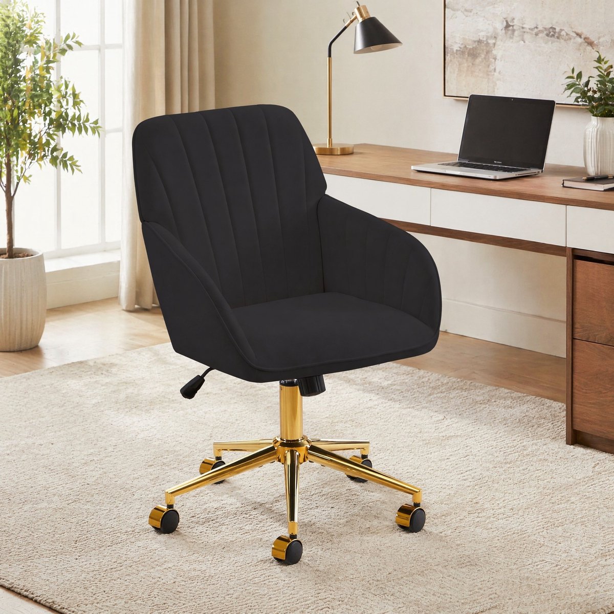 COVREO Bureaustoel zwart velvet, verstelbare zithoogte 50-59 cm