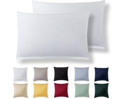 Alreya Kussensloop 50 x 70 cm (set van 2) - wit - 100% jersey katoen - kussensloop voor kussen 50 x 70 cm, jersey hoofdkussenslopen, superzachte kussenslopen 50 x 70 cm met ritssluiting