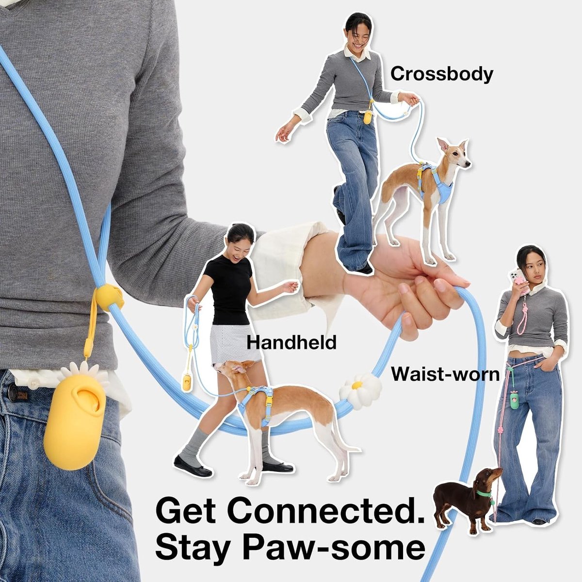 Crossbody Handsfree Hondenriem - Koffie - 5 meter - Verstelbare Touwriem met Poepzakdispenser - Voor Kleine en Middelgrote Honden