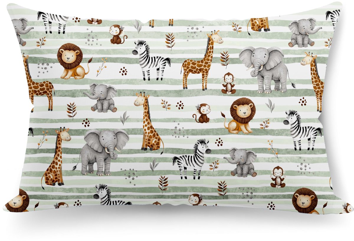 Kinder Kussenhoezen 25 x 50 cm van 100% Katoen met Safari Motief