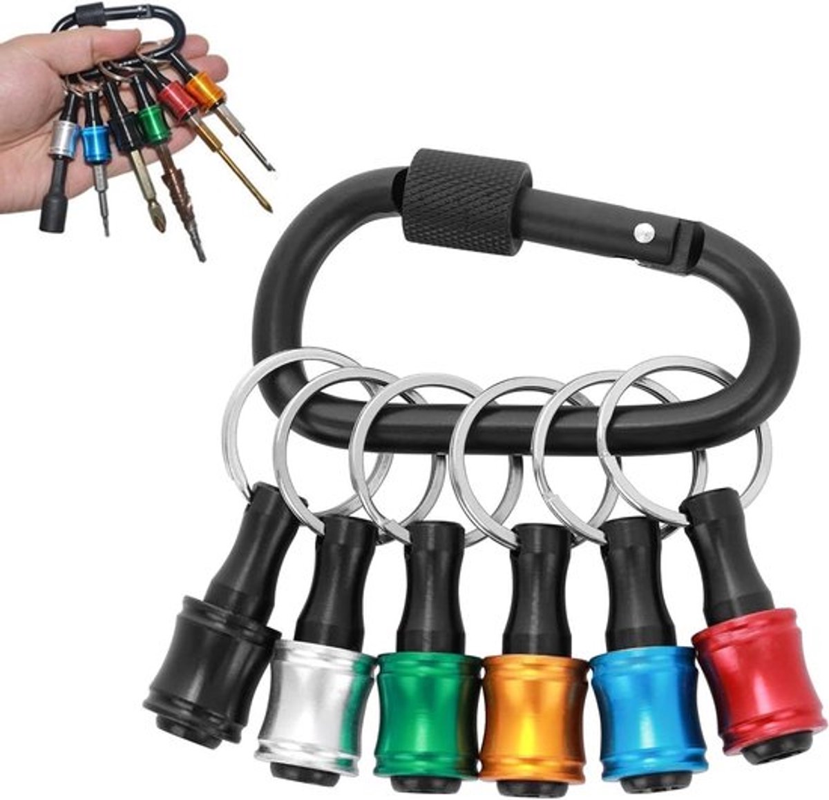 Set van 6 bithouders en verlengingen voor 1/4 inch schroevendraaierbits met magneet en karabijnhaak
