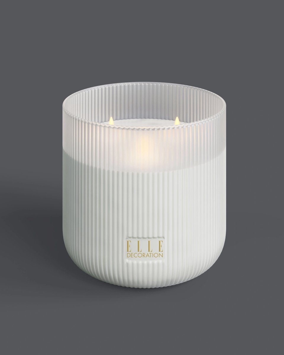 ELLE Decoration LED Kaars Belleville White Frost 16x16 cm - Glas - 3 Vlammen - BELLEVILLE 3-lichts - wit frost geribbeld glas LED Kaars - met timer