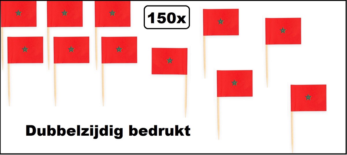 150x Vlaggenprikkers Marokko - dubbelzijdig bedrukt - Cocktailprikkers Hapjes Cocktail Tapas