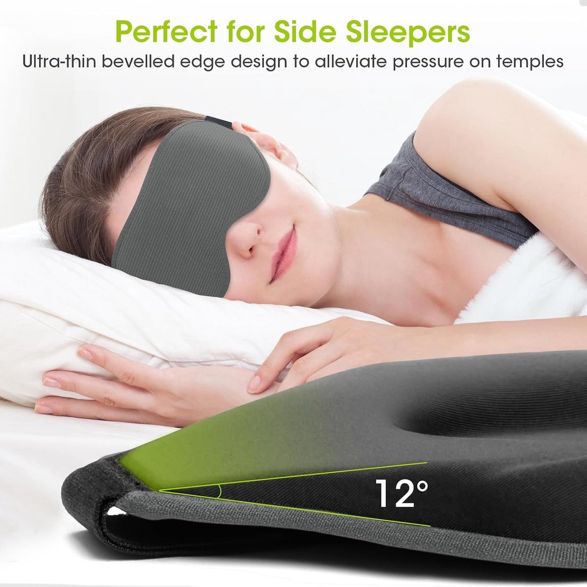 100% Verduisterend Slaapmasker voor Dames en Heren - Perfect Oogslaapmasker voor Zijslaper, Nul Oogdruk, 3D-Uitsparing, Ultrazachte en Comfortabele Blinddoek voor Reizen/Dutje - Lichtgrijs