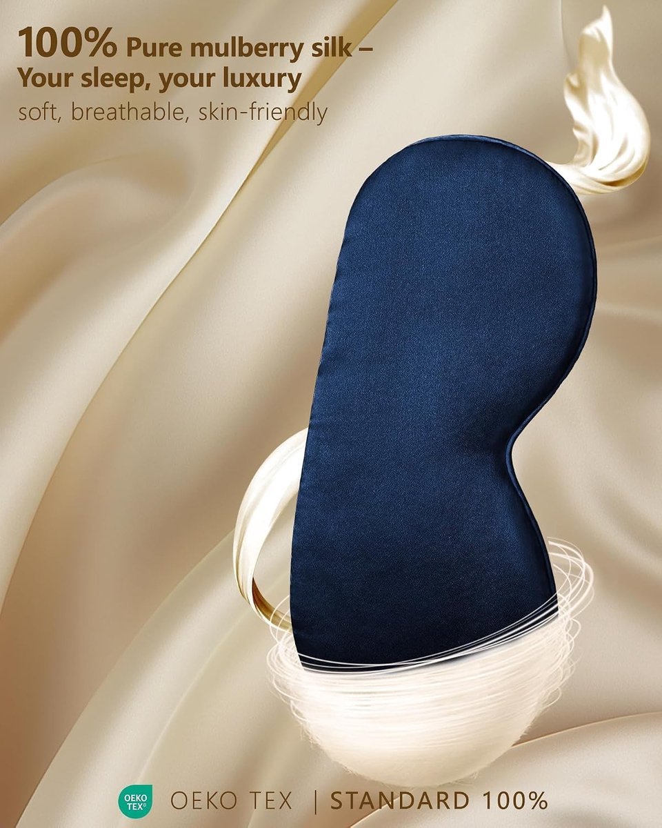 Verduisteringsmasker van 100% pure zijde, slaapmasker, hypoallergeen, met verstelbare hoofdband, uniseks (blauw)