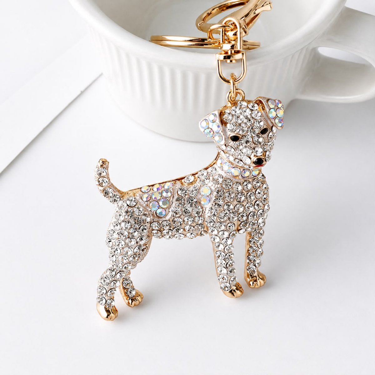 Luxe Sleutelhanger Hond | Tassenbedel Hond | Luxe Tassenhanger Hond met Strass | Tassenhanger voor Hondenliefhebbers | Zodiac Zilver | Petshop Seven