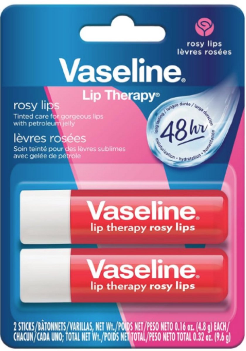 Vaseline Tinted Lip Balm Therapy Care 2-Pack (Rosy Tint) - Intensieve Lipverzorging voor Droge & Gebarsten Lippen – Hydraterend