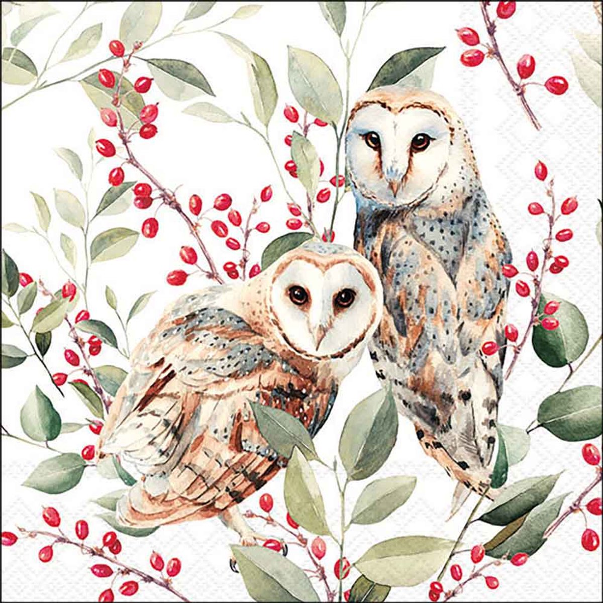 Lunch Servetten Barn owl couple white - Ambiente - 33x33 cm
