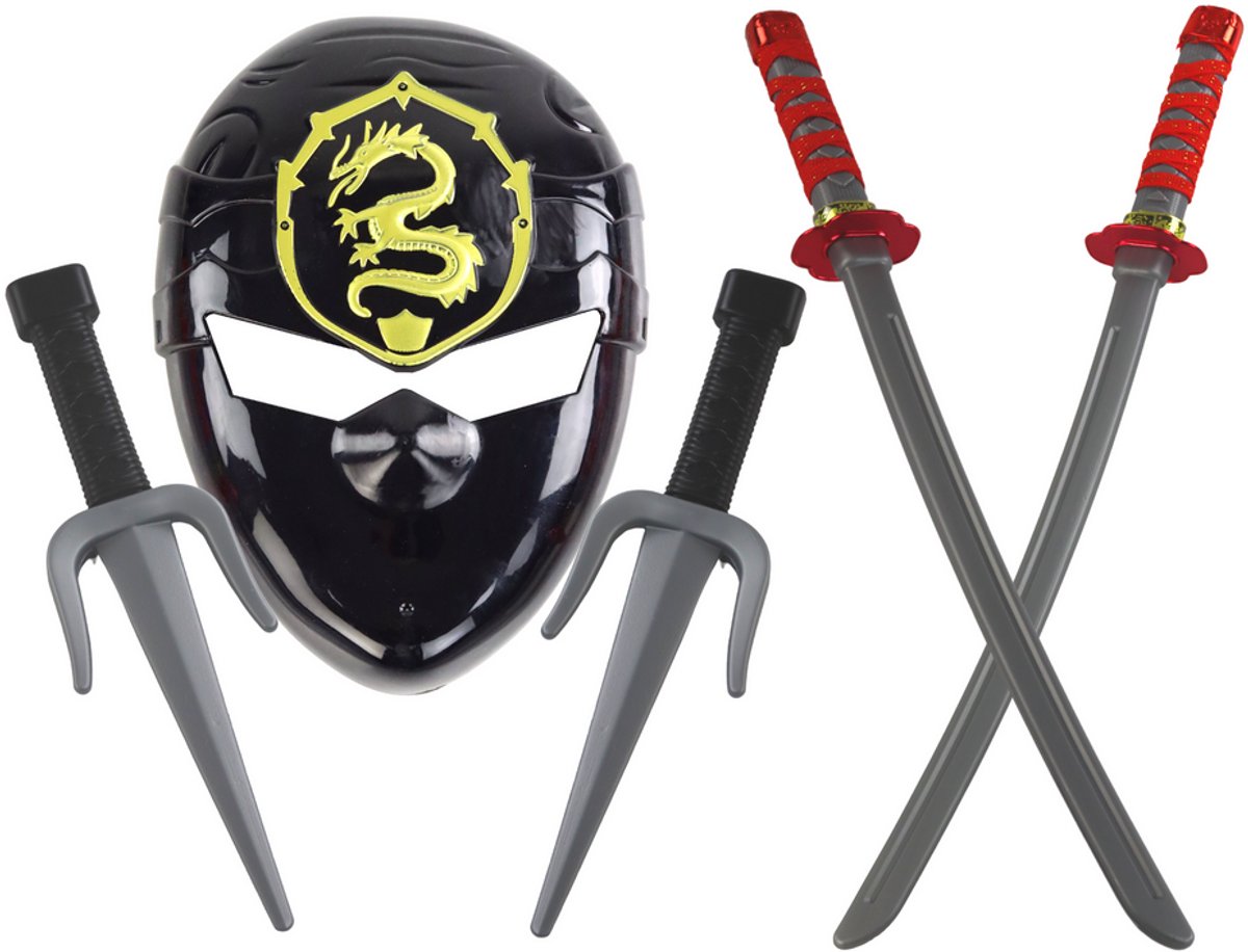 Ninja Warrior Set Masker Zwaarden Dolken Rode Decoraties