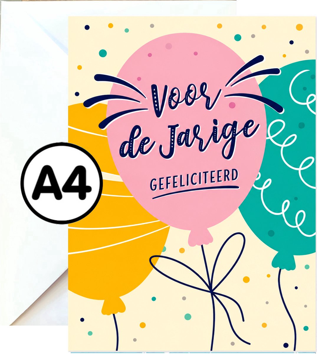 Grote Wenskaart - Voor de Jarige Gefeliciteerd - A4 XXL - Met Envelop