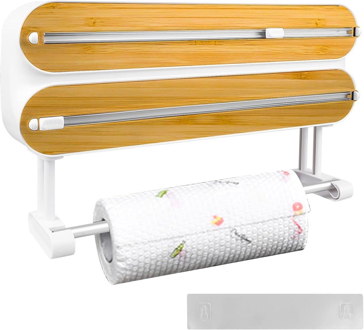 Keukenwegwerppapierhouder - Wit - 21,6 x 31,3 x 6,7 cm - 3-in-1 Foliedispenser met Snijder - Voor in de Keuken