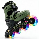 Suotu Skeelers - Inlineskates Verstelbaar - Lijn: S78 - Skeelers meisjes en jongens - Maat: EUR 32-36 - lichtgevende wielen - Legergroen/Zwart - M
