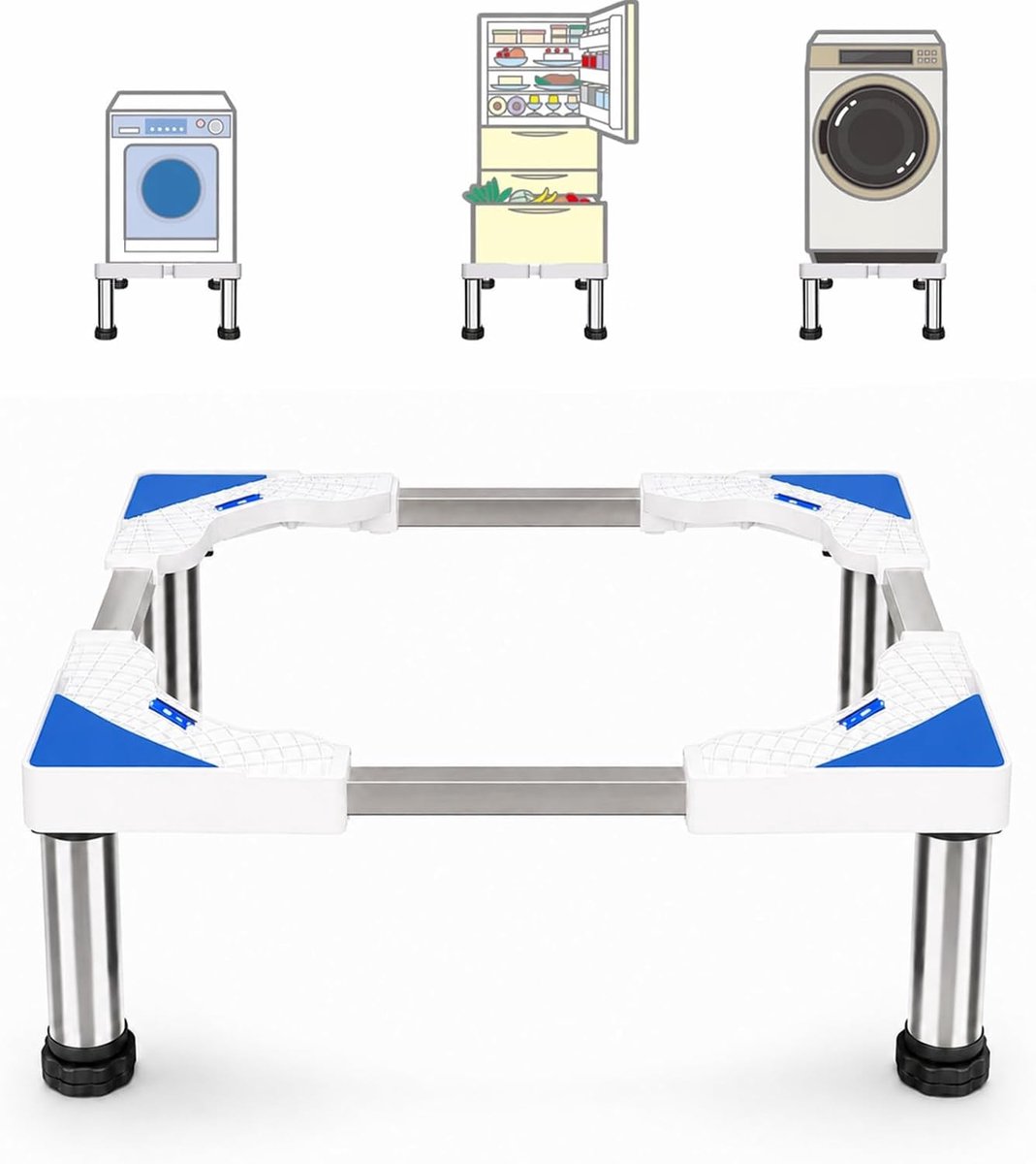 Wasmachine standaard - Verstelbaar - 40-60 cm - Roestvrij staal - Voor Wasmachines en Koelkasten