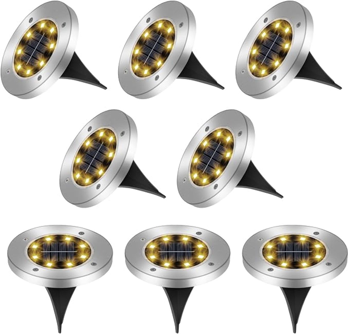 Set van 8 Zonnelampen voor Buiten – LED Tuinverlichting op Zonne-energie – Waterdicht IP65 – Warm Wit – Voor Tuin, Pad, Gazon, Terras, Oprit en Trap