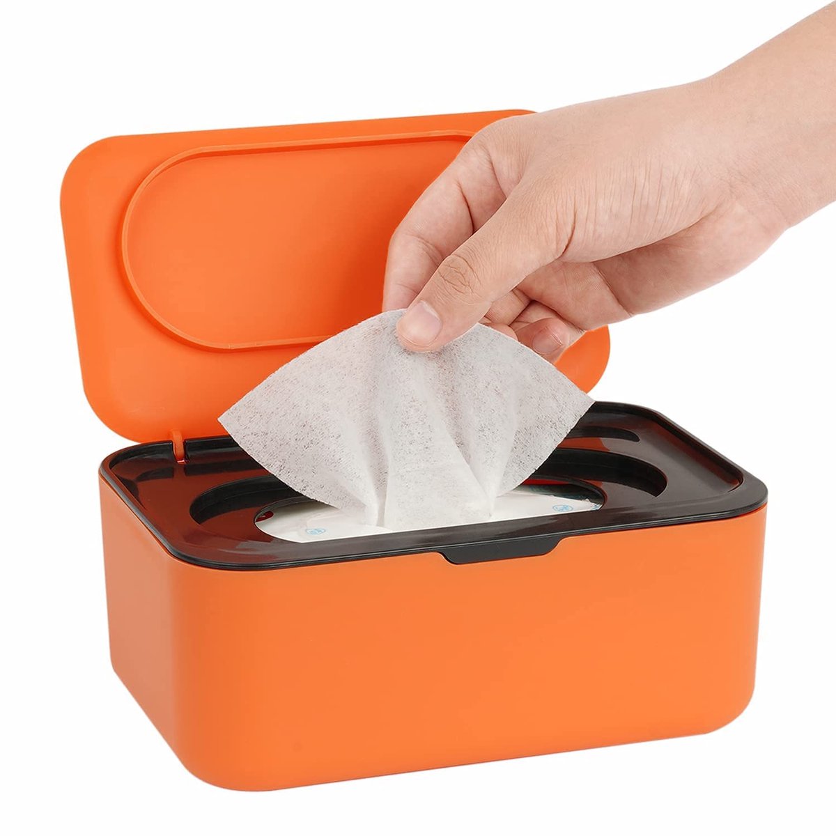 Vochtige doekjes dispenser - Wipe Box Doekjesverdeler - Stofdichte Tissue Box Houder - Wipes Dispenser voor Baby & Volwassenen – Navulbare Doekjeshouder met Siliconen Afdichting, Stofdichte Vershoudbox - Baby Dispenser - 1 stuk – Oranje