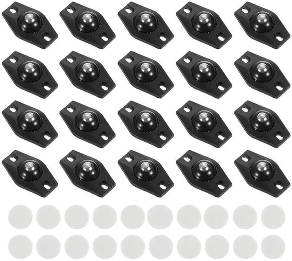 Set van 20 zware meubelwielen - Zelfklevende meubelwielen - 360° draaibaar - Laadcapaciteit (Zwart)