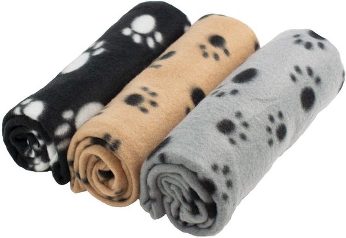 Huisdier deken voor hond of kat - Zachte afwerking - Zware winter deken - Fleece deken - Gezellig kat bed - Poot prints mat - 3 stuks (60 x 70 cm)